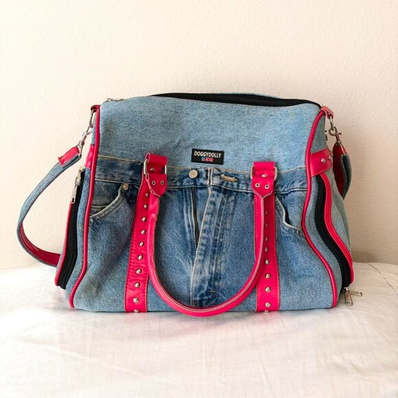 Dolly Doggy Denim and Pink Pet Carrier Travel Bag Paris Hilton Style - Picture 2 of 8